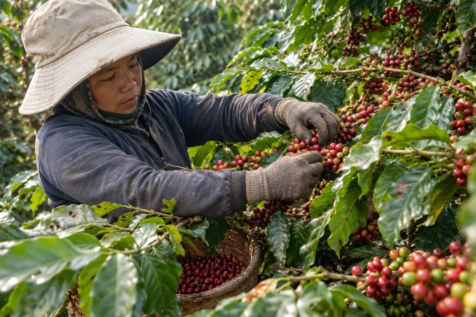 Illustrative coffee harvest scene